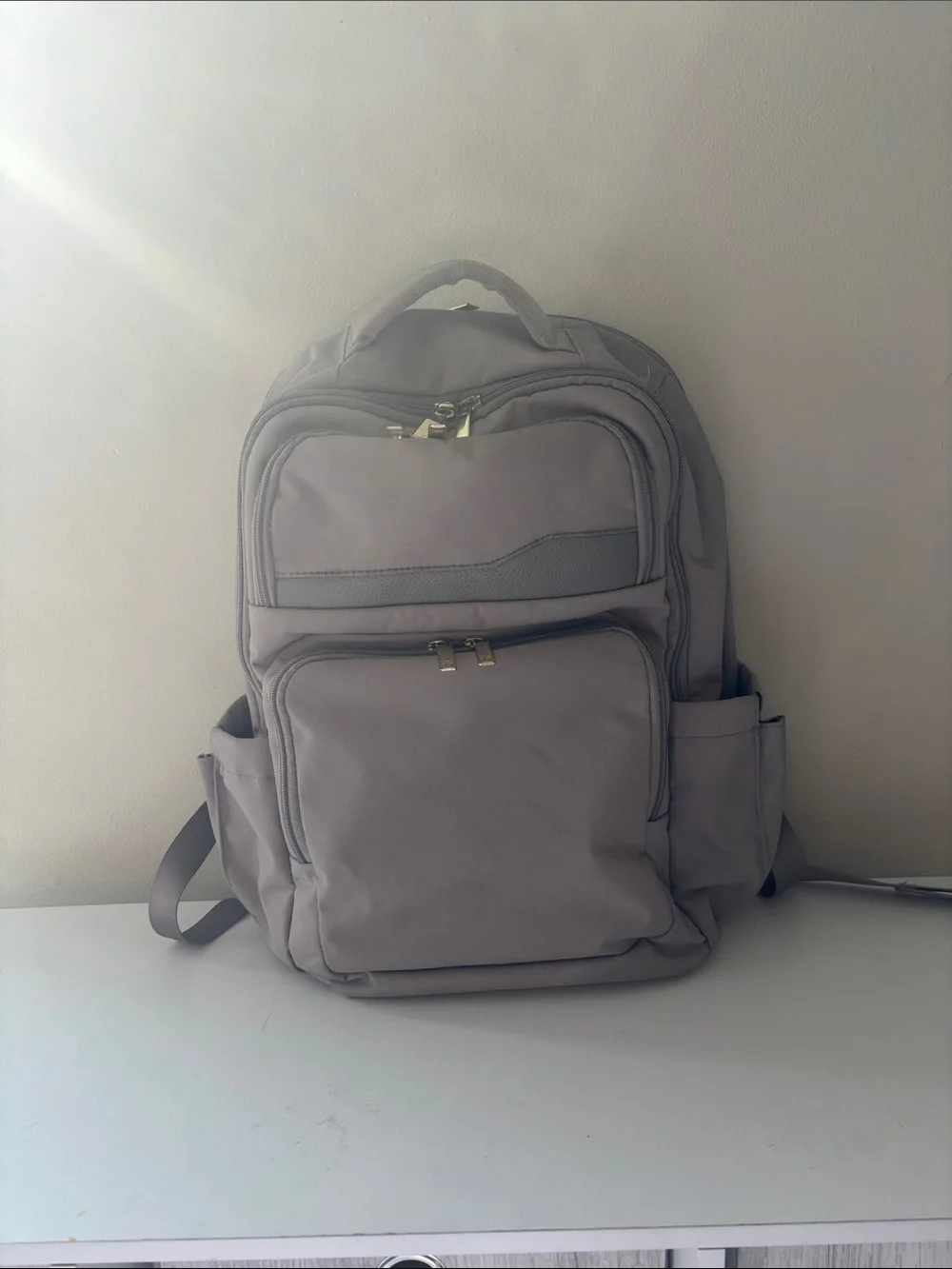 Neutral Gray Women's Backpack with Multiple Pockets